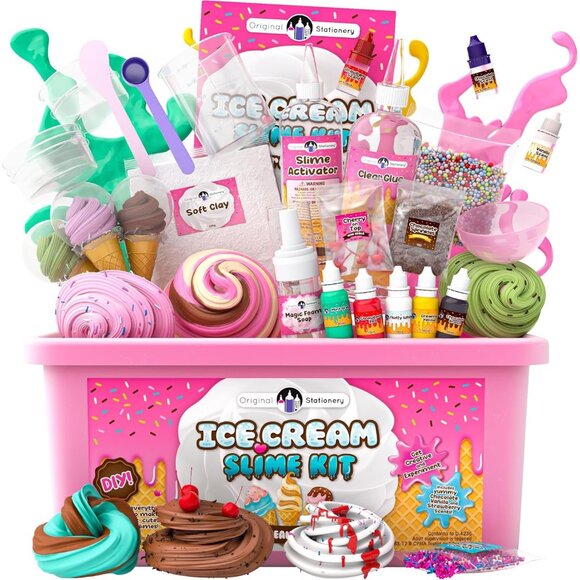 Ice Cream Slime Kit for Girls DIY Cherry-Scented Slime Making Set with 31 Piece